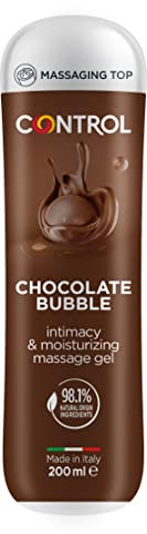 Control - Gel Buble Chocolate 3en1, Gel de Masaje Corporal con Aroma a Chocolate, Tapón masajeador, Base acuosa, 98,1% de ingredientes naturales, 200 ml