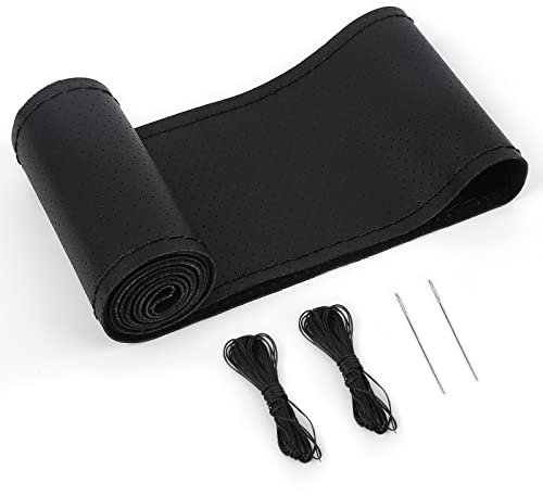 ZATOOTO Coprivolante in Pelle, 44-46cm Volante in pizzo Coprivolante Cucito a Mano per Camion, Traspirante e Antiscivolo, 18 in / 45 cm (Nero)