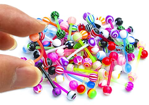 LuLiyLdJ Piercing de lengua Juego de piercings de pezón de plástico 16 mm 14G Barras de piercing de lengua de plástico flexible 24 piezas