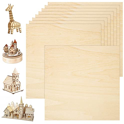 AKOLAFE 12 fogli di compensato in legno di balsa, 200 x 200 x 6 mm, non finiti, tiglio, balsa, per progetti fai da te, modelli di legno, pirografia, pittura e incisione