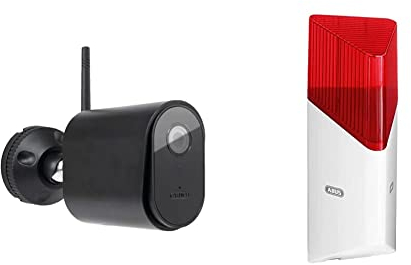 ABUS WLAN Außen-Kamera (PPIC44520B) & Funk-Sirene Smartvest für Funk-Alarmanlage | bis zu 100 db Lautstärke | Innen- und Außen-Montage | Batteriebetrieben | weiß | 38832