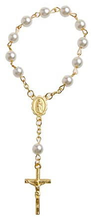 Mking Prerry Katholisch für Kreuz, Fingerkette, Mini-Rosenkranz, Finger-Taufe, Rosenkränze, Kunstperlen, Armband für Taufe, Gastgeschenke, Taufe, Gold