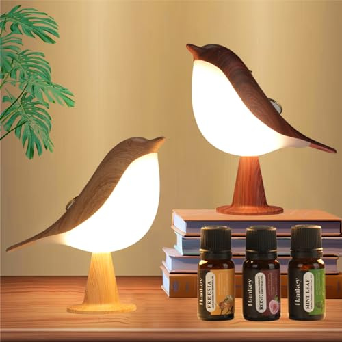 Lenporl 2 Pack Bird LED Table Lamp Touch Sensor Bedside Aroma Lamps with 3 Level Brightness Rechargered ABS Dimmable, Cute Creative Bird Night Light for Kids Nursery, Home,Office