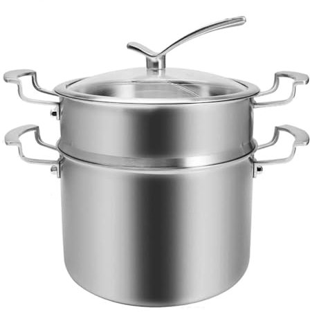 THEGA Pentola per Zuppa - Pentola per Zuppa di Pesce, Pentola/Pentola A Vapore, Pentola per Zuppa Addensata in Acciaio Inossidabile 316, per Fornello A Gas A Induzione (7L), Pentola per 2-6 Persone