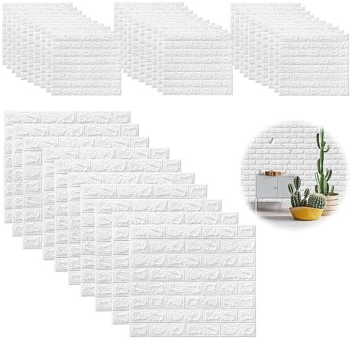 40 pezzi Adesivi Murali 3D, Carta da Parati Adesiva Muro Autoadesiva, Impermeabile Pannello PVC Decorativo Parete, Bianco Carta da Parati Mattoni per Muri e Cucina, Ufficio e Camera