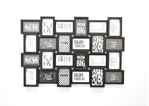 DEENZ 24 Picture Multi Aperture Zig Zag Style Photo Frame For 24 Photos Holds 6x4 Home Decoration, Living Room, Bedroom Room, Eye-Catching Design (Black)