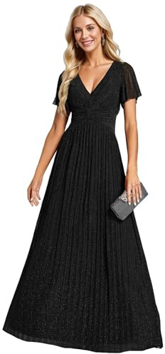 Ever-Pretty Kleid Elegant Damen Festlich Lang Ballkleid Maxi Hell Abendkleider Elegant für Hochzeit A Line Kurze Ärmel EE11961