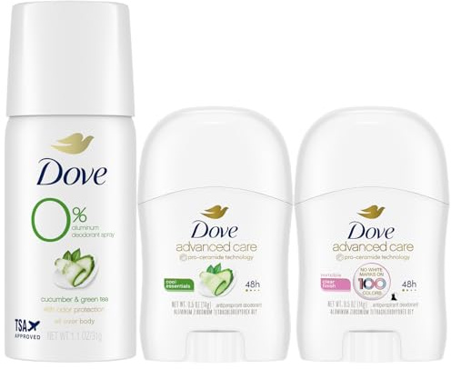 Dove Travel Deodorant for Women Variety 3-Pack – Advanced Care Invisible, Cool Essentials Mini, Cucumber & Green Tea Spray
