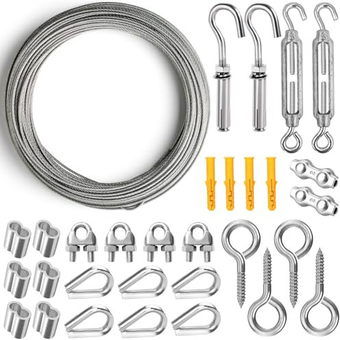 Samulee Cable de Acero Inoxidable 304, 15M x 2mm, para Tendedero Exteriores, Colgar Luces de Cadena, Fotos, Jardín