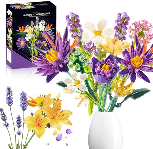 Flower Bouquet Building Set, 13 Artificial Botanical Collection Flowers Building Block Kits, Birds of Paradise Wild Flower Bouquet Plant Collection Home Deco Set, Ideal Gift for Mother and Girlfriend