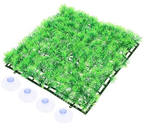 BESPORTBLE Artificial Grass Mats and Aquarium Pads Washable Faux Grass Carpet 25x25cm 4 Suction Cups for Fish Tank Decoration and Cage Cushioning