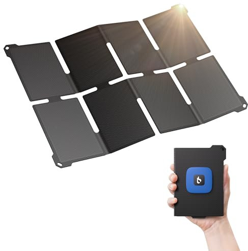 BigBlue Portable 25W Solar Charger [Pocket-Size], Folding Solar Panel with USB-A and USB-C Ports, IP68 Waterproof Solar Panel for Backpacking Compatible with Cellphones, Tablets, Power Bank
