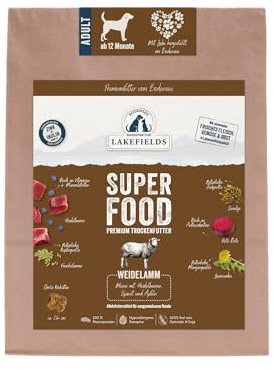 Lakefields SUPERFOOD | Premium Hundefutter trocken | 61% Lamm | 1kg | Getreidefreies Trockenfutter für ausgewachsene Hunde | Mit Leinsamen, Heidelbeeren & Roter Beete | Von Tierärzten entwickelt