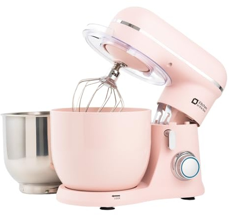 Kitchen in the box Small Stand Mixer, Mini Food Mixer for Baking with Two 3.5L Bowls, Dough Hook, Whisk, Beater, 10 Speed Settings Portable Lightweight for Daily Use (Rose Pink)