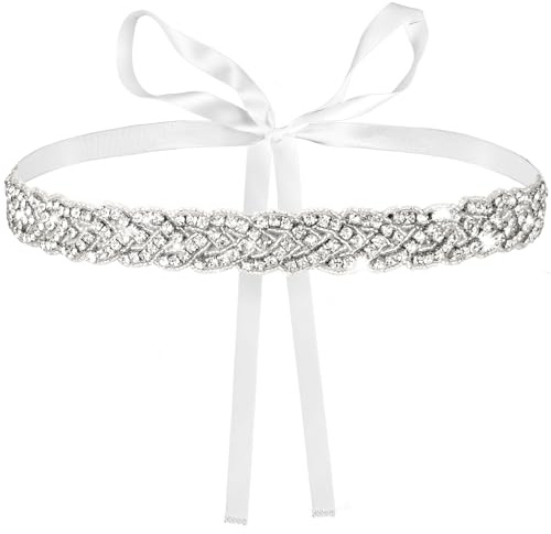Telooco Brautgürtel Damen Taillengürtel Braut Strass Hochzeit Gürtel Weiß Glitzer Schärpe Handgefertigt Gewebt Kleid Gürtel Kristallgürtel für Braut Brautjungfer Hochzeit Party