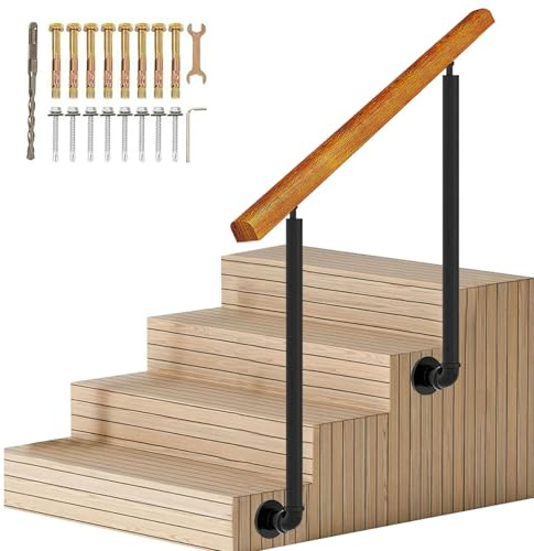 Corrimano per scale moderne con montaggio laterale, ringhiera per scale in ferro battuto in metallo nero antiscivolo per gradini interni ed esterni con kit completo, corrimano di supporto di sicurezza