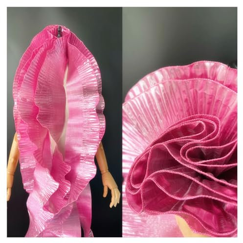 AMateschitz Plissiert Spitzenstoff Glänzend Rüschenstoff Organza Plissee Tüll Rüschenbesatz Spitzenborte mit Rüschen Rüschenband für DIY Basteln Handwerk Nähen Hochzeitskleid Rosa 5 Yard