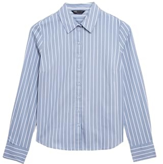 Marks & Spencer Camicia Aderente in Cotton Rich a Righe da Donna Blu 50