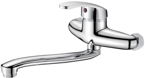 VirtuGro Grifo Cocina Pared 30CM Grifos Cocina Fregadero con Cartucho de Cerámica Monomando Agua Fría y Caliente Boquilla de Dispensación Orientable a 360° Cromado Plata