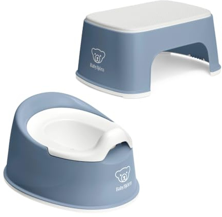 Bundle of BabyBjörn Cleveres Töpfchen, Graublau/Weiß + Tritthocker, Graublau/Weiß