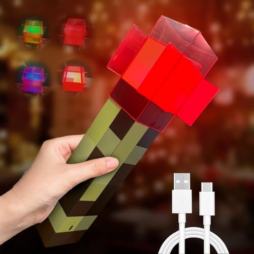 Lámpara de pared con forma de antorcha, 35 cm, recargable, 4 colores, iluminación de mano/pared con ganchos, lámpara de noche con carga USB para niños, regalos, cosplay, decoración de fiestas