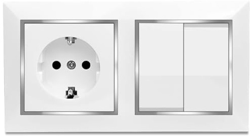 Enchufe de Schuko con Interruptor Doble de Pared, Toma de Corriente y Interruptor Doble, Enchufe y Interruptor para Montaje en Superficie, 10AX,16A,250V, Ideal para el Hogar y la Oficina