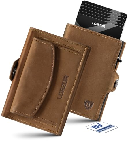 LORZOR Slim Wallet mit XXL-Münzfach für 10+ Münzen, Kartenetui Herren RFID Schutz, Echtleder Portmonee, Geldbörse Herren, Geldbeutel, Brieftasche, Smart Wallet, Kreditkartenetui für 10 Karten