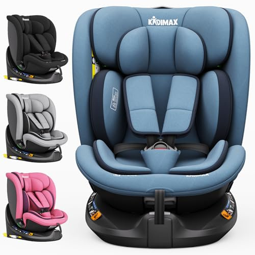 Kidimax® i-Size Kindersitz 40–150 cm (0–12 Jahre) | ECE R129/04 | 360° drehbar | mit Isofix & Top Tether | Gruppe 0+/1/2/3 | 5-Punkt-Gurt | verst. Kopfstütze | Autokindersitz Kinderautositz, Blau