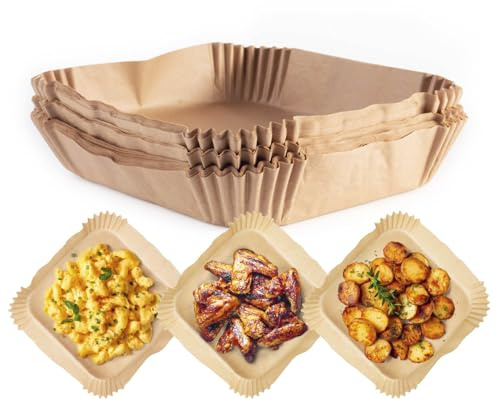 RACHS KOCHWERK Backpapier für Heißluftfritteuse 2-5 Liter | Backpapierschale antihaftbeschichtet & ölbeständig | Airfryer Backpapier – flexible Form | 200 Stück – 16 x 16 x 4,5 cm