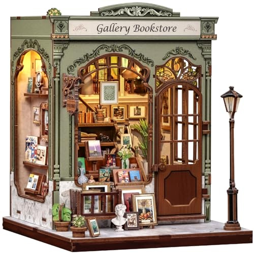 CUTEBEE Book Nook Kit - 3D Holzpuzzle Miniatur Haus Selber Bauen | Buchstütze,Kreative Bücherregal Dekoration, Geschenke（Gellery Bookstore）