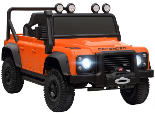 AIYAPLAY Kinder Elektroauto Land Rover Defender 110 SVX 12V 7Ah Orange | Mit Fernbedienung, 2 Motor, Kinderfahrzeug mit Softstart, Soft Stopp, 4 Stoßdämpfer, Hupe, MP3, Licht für 3-5 Jahre