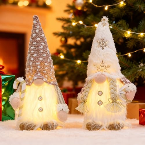 Kssvzz 2 Stück Weihnachtsdeko Beleuchtet Wichtel, Weihnachtswichtel mit LED Licht, Plüsch Weihnachten Wichtel für Weihnachtsdeko Innen, Tischdeko