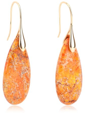 2pcs Natural Stone Earrings, Fishhoop Dangle Dangling Earrings Eye-Catching Red Stone Dangly Drop for Women Unusual Novelty Funky Jewelry