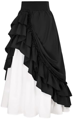 pvucpot Gonna vittoriana da donna rinascimentale con orlo in pizzo a vita alta maxi gonna elastica a vita alta medievale lunga vintage per cosplay