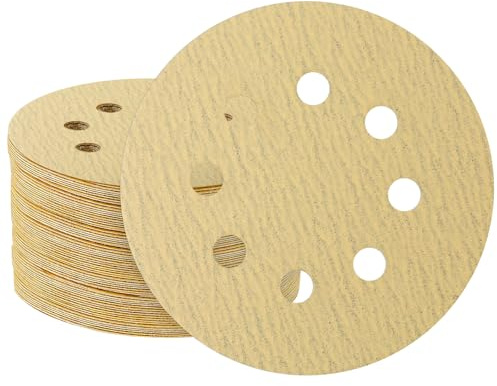50PCS 125mm 8 Hole Sanding Discs 150 Grit Round Sandpaper Hook and Loop Pads Yellow Random Orbital Sander Sandpaper for Wood Metal Plastic