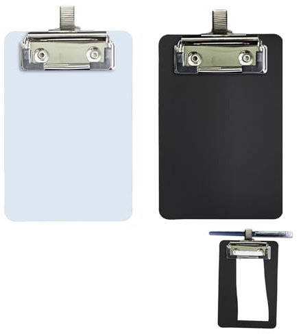 KALUROIL Clipboard A6 2 Stück Klemmbrett Kunststoff Schwarz Weiß mit Stiftehalter Schreibplatte 16.5x11.5cm für Büro Schule Restaurant Aufbewahrung Notizen flexibel tragbar