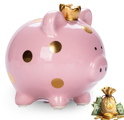 Tirelire cochon porte-bonheur pour fille - En céramique - Petite 11,8 x 14 x 13,2 cm - Pour garçons, filles et adultes - Idée cadeau - Décoration - Rose