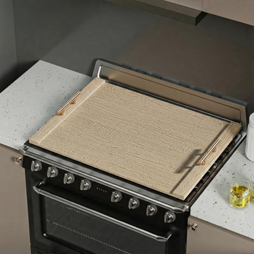 Noodle Board Stove Cover with Handles, 30 * 22 Inches Wooden Stove Top Cover for Electric Stove and Gas Burners, Kitchen Sink Cover for Counter Space & Tray (Oak)