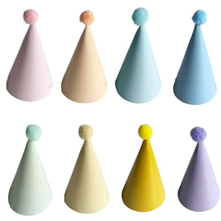 Cuixia 8 Pcs Party Hats, Paper Birthday Hats for Kids and Adults, Colorful Cone Hats for Parties, Mini Paper Party Hats for Birthday, Baby Shower, Housewarming, and Celebrations