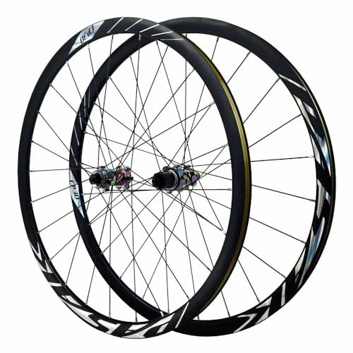 700C Landsvägscykel Hjulsats, Center Lock Skivbroms, Aluminium Fram- Och Bakhjulsset, 9 * 100/10 * 135mm QR, 30mm Double Wall Cykelfälgar, 7/8/9/10/11/12Speed ​​Cassette(Colorful)