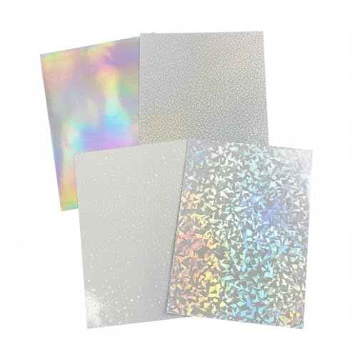 Strehknewen Holografische Folie A4 Selbstklebend, 32 Blatt Transparente Glitzerfolie, Sterneffektfolie & Hologrammfolie für Basteln, Fenster, Fotos und DIY