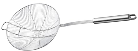 Toyvian Cucharón Colador de Acero Inoxidable Grande con Doble Gancho, Escurridor Multiusos para Cocina, Utensilio de Colador de Metal para Freír y Cocinar, Apto para Hogar y Restaurante
