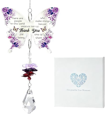 Thank You Suncatcher Gift for Women Men Butterfly Crystal Appreciation Hanging with Box Acrylic Keepsake Ornament for Teacher Colleague Friend Retirement Appreciation Gifts