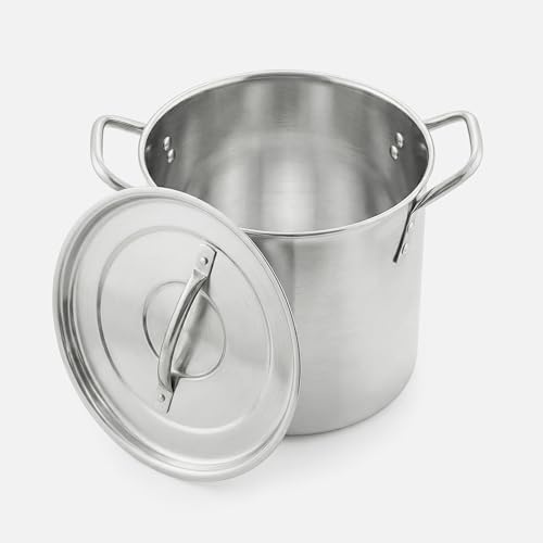 Winsome Stainless Steel Stock Pot with Lid - 8 litres - Bottom Deep Stew Sauce Soup Pasta Cooking Pot Home Brew Boiling Pot Set