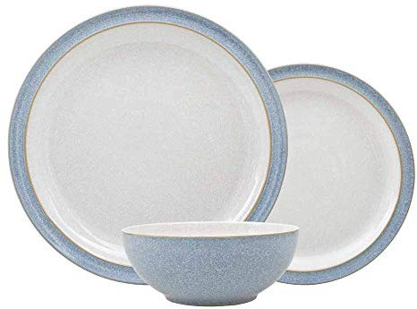 Denby - Elements Blue Dinner Set for 4-12 Piece Ceramic Stoneware Tableware Plate & Bowl Set - Dishwasher Microwave Safe Crockery - 4 x Dinner Plates, Medium Plates, Cereal Bowls