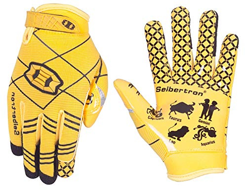 Seibertron Pro 3.0 12 Constellations Elite Ultra-Stick Sports Receiver Glove Football Gloves Youth And Kids (yellow, XS)