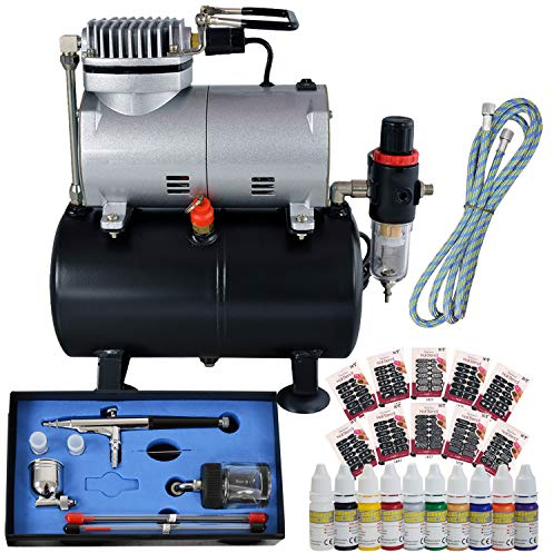 Airbrush Compressor Kit for Nail Art Airbrush Compressor with Pressure Tank Airbrush Spray Gun Double Action with 3 Needles/nozzles Airbrush Nail Colours Airbrush Stencils self-Adhesive