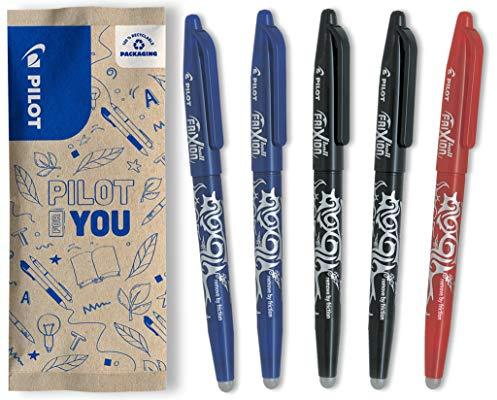 PILOT FriXion Ball 0.7 Set – 5 Stück – 2x Blau/Schwarz, 1x Rot – Radierbare Tintenroller 0,4 mm Strichstärke, angenehme Schreibführung beim Schreiben, thermosensitive Tinte, mit austauschbarer Mine