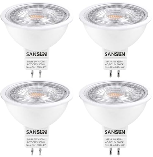GU5.3 MR16 LED Lampen 5W, Ersetzen 50W Halogenlampen, Warmweiß 3000K, 12V AC/DC, Nicht Dimmbar, 4 Stück