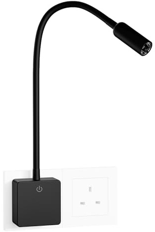 ENUOTEK Plug in Dimmable LED Wall Reading Light, Flexible LED Bedside Wall Spot Lamp with Type G Power Socket Plug, 3W Maximum 280Lm 3X Brightness Levels, Neutral White Lighting 4000K